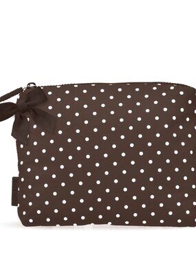 Case-Mate Espresso Polka Dot Bow Crinkle Makeup Bag Waterproof Pouch NWT